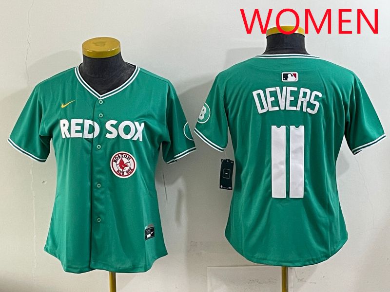 Women 2025 Boston Red Sox 11 Devers Dark Green Joint Name Nike MLB Jersey style 10